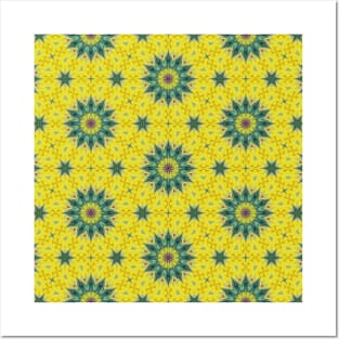 Green Starburst with Yellow Background Pattern - WelshDesignsTP004 Posters and Art